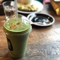 One of my favorite green Smoothies - Ninja Turtle. I hate green juices and hardly tolerate green smoothies as well, but this baby is a prodigy I swear. Made of spinach, avocado, cucumber, almond milk, hemp seeds and bee pollen and sweetened up with vanilla paste. Add on 20 grams of vegan protein and you’re done!  at The Good Life Eatery in South West London