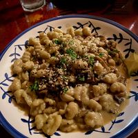 Breadfruit gnocchi in a coconut and mushroom sauce at Madre Tierra in Puerto Viejo De Talamanca