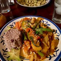 Caribbean veggie curry with pinto (rice and beans) at Madre Tierra in Puerto Viejo De Talamanca