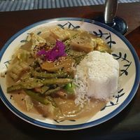 Veggies with coconut/peanut sauce at Madre Tierra in Puerto Viejo De Talamanca
