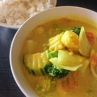 Yellow Curry with veggies at Veganic Thai Cafe in San Diego