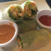 Summer rolls with peanut sauce and plum sauce. LOVE the peanut sauce. at Veganic Thai Cafe in San Diego