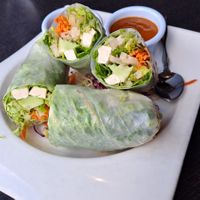Summer Rolls: Vegetable and Tofu wrapped with rice paper. Served with peanut sauce and plum sauce. at Veganic Thai Cafe in San Diego