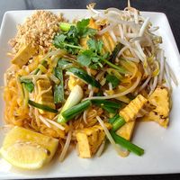 Pad Thai: Rice noodles, fresh bean sprouts, scallions, steamed tofu, topped with crushed peanuts. at Veganic Thai Cafe in San Diego