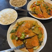 salmon panang curry  at Veganic Thai Cafe in San Diego