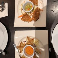 Cream cheese wontons and curry puffss  at Veganic Thai Cafe in San Diego