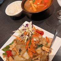 Drunken noodles and jungle curry   at Veganic Thai Cafe in San Diego