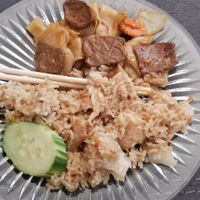 Drunken Noodles w mock beef & spicy fried rice w mock ckn. at Veganic Thai Cafe in San Diego