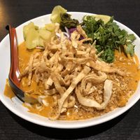 Curry noodle with “chicken" at Veganic Thai Cafe in San Diego