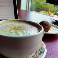 Almond Milk Latte and Date Ball at Fountain Head Health Food in Fergus