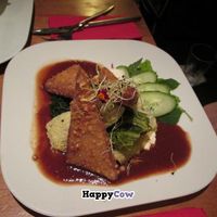 Savoy cabbage and giant couscous roulade and lemon baked tofu at Zest in Leipzig