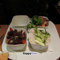 'Rice and spice' with tofu and grape curry in a peanut sauce plus tempeh and peanut curry. at Zest in Leipzig