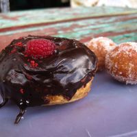 Chocolate doughnut and doughnut holes. Perfect. at Cafe Dei Campi in Montreal
