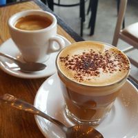 Cafe latte and americano  at Cafe Dei Campi in Montreal