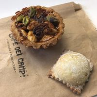 Tartelette aux noix et ravioli au faux-tella maison at Cafe Dei Campi in Montreal