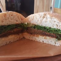 Sandwich au seitan avec fromage végane et sauce tomate. Parfait! at Cafe Dei Campi in Montreal