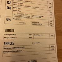 Menu at vanVeg in Haarlem