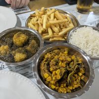 Chickpea peanut butter curry and tofu spinach curry at Vegetarian Food Studio in Cardiff