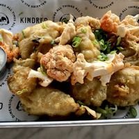 Fried & Pickled: beer battered dill slices with Buffalo-style cauliflower  at Kindred in San Diego
