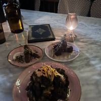 kefta skewer, yuba skewer, and charred remains  at Kindred in San Diego