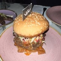 egg roll burger (incredible)  at Kindred in San Diego