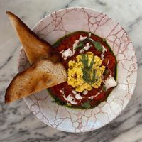 shakshuka (i think ?) — menu: purgatory   at Kindred in San Diego