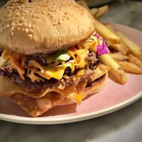 Egg roll burger  at Kindred in San Diego
