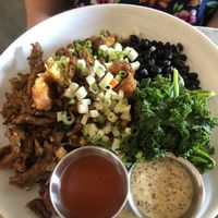 black bean with marinated soy protein and veggies and potatoes from brunch at Kindred in San Diego