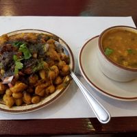 Samosa chaat and vegetable soup at Taste of India in Clinton