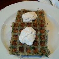 Hash brown waffles (gluten-free) at Wild Rice Vegan Cafe in Watertown