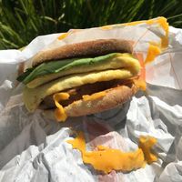 Sausage, Egg, & Cheese Muffin $6.49 at Plant Power Fast Food - Ocean Beach in San Diego