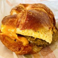 Veggie sausage, egg, and cheese croissant  #Veganuary at Plant Power Fast Food - Ocean Beach in San Diego