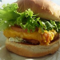 Fish sandwich  at Plant Power Fast Food - Ocean Beach in San Diego