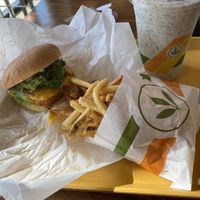 “Fish” Sandwich, fries and cookies and cream shake  at Plant Power Fast Food - Ocean Beach in San Diego
