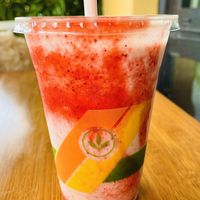 Vanilla-strawberry milkshake ✨Delicious   at Plant Power Fast Food - Ocean Beach in San Diego