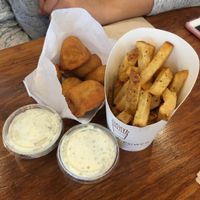 Mini corn dogs were a hit! at Plant Power Fast Food - Ocean Beach in San Diego