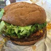 The 'beefy' double wake n' bake burger  at Plant Power Fast Food - Ocean Beach in San Diego