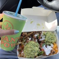 new carne asada fries and pistachio shake 😍😍  at Plant Power Fast Food - Ocean Beach in San Diego