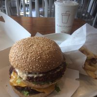 The Big Zac and fries (vegan) at Plant Power Fast Food - Ocean Beach in San Diego