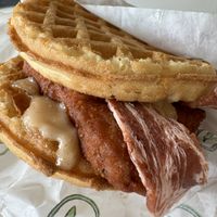 Chicken and waffles sandwich   at Plant Power Fast Food - Ocean Beach in San Diego