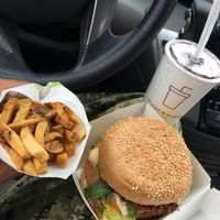 Big Zac, Fries, and Natural Blueberry Soda at Plant Power Fast Food - Ocean Beach in San Diego