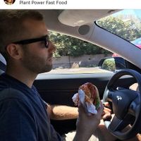 Drive thru vegan food we can eat in our car. Awesome! at Plant Power Fast Food - Ocean Beach in San Diego