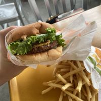 Cheeseburger with Fries.  at Plant Power Fast Food - Ocean Beach in San Diego
