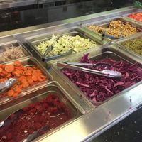 Salad bar toppings at ChickPeas Kitchen in Davis