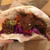 Falafel pita even better if you add fries to it!  at ChickPeas Kitchen in Davis