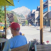 Looking East from outside at Nourish Bistro in Banff