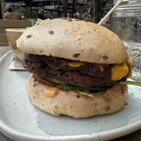 Black bear burger (gluten free bun)  at Nourish Bistro in Banff