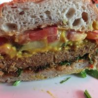 Inside the beyond burger.  So good !! at Nourish Bistro in Banff