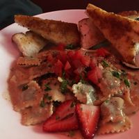 Mushroom ravioli and bread.  11/10!! at Nourish Bistro in Banff