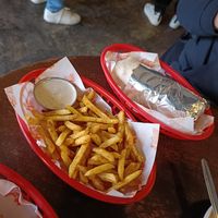 Mac burrito and fries at Vx in Bristol